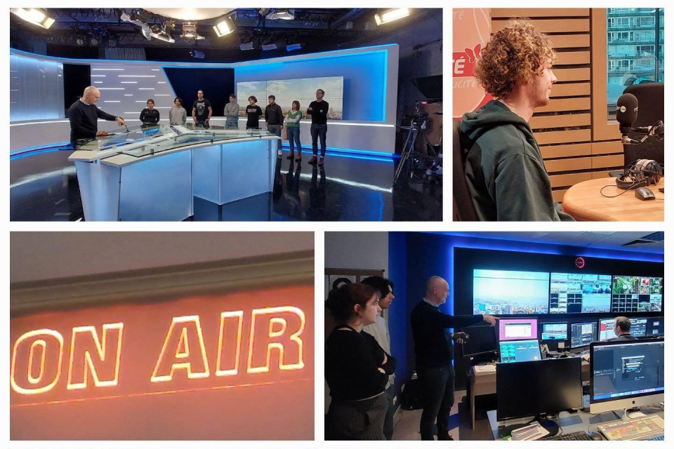 Studenten Journalistiek wonen nieuwsuitzendingen bij en maken live radio